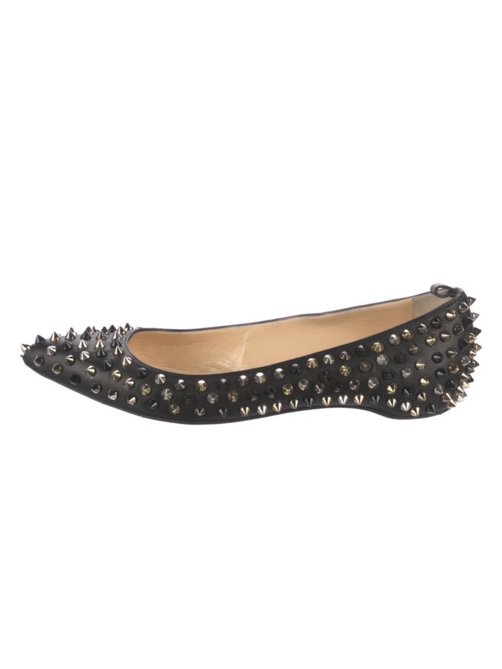 Christian Louboutin Black Leather Pointed-Toe Studded Ballet Flats W/ Dust Bag - Picture 3 of 5